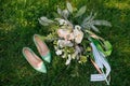 Accessories bride bouquet shoes green grass