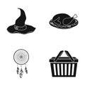 Accessories, cafe, restaurant and other web icon in black style.Products, carrying, tools, icons in set collection. Royalty Free Stock Photo