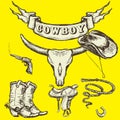 Accessories cowboy on a yellow background Royalty Free Stock Photo