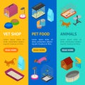 Accessories for Domestic Pets Banner Vecrtical Set Care Animal Isometric View. Vector