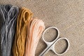 Accessories for hobbies: different colors of thread for embroidery Royalty Free Stock Photo