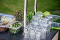 Accessories and ingredients for cocktail at the outdoor bar Royalty Free Stock Photo