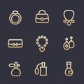 Accessories, jewelry, perfume vector icons set