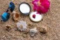 Accessories lying on the beach. Royalty Free Stock Photo