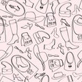 Accessories pattern. Fashion Hats, Bags and shoes background.