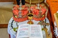 Accessories of a priest for a church wedding with crowns