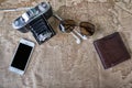 Accessories for travel,wallet,photo camera, smart phone,sunglass,smalltalk and travel map