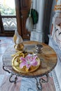 Accessories for worship in the Hare Krishna temple Royalty Free Stock Photo