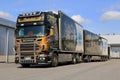 Accessorized Scania V8 Trailer Truck Transports Frozen Food