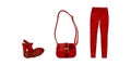 Vector cartoon illustration- women`s sandals,Lady`s bag, jeans.