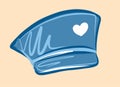 Accessory for the face. Fashionable blue cap with a visor for women with a heart. Portrait mask.