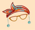 Accessory for the face. Fashionable headscarf and stylish glasses. Portrait mask.
