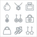 Accessory line icons. linear set. quality vector line set such as dangling earring, socks, handbag, fashionable bag, earrings, key