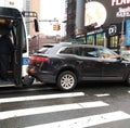 Accident, Bus And Car Fender Bender, NYC, NY, USA