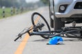 Accident car crash with bicycle on road Royalty Free Stock Photo