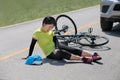 Accident car crash with bicycle on road Royalty Free Stock Photo