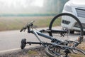 Accident car crash with bicycle on road Royalty Free Stock Photo