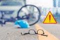 Accident car crash with bicycle on road Royalty Free Stock Photo