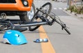 Accident car crash with bicycle on street Royalty Free Stock Photo