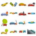 Accident car crash case icons set vector isolated Royalty Free Stock Photo