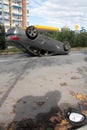 Accident Car overturned in the middle of the road Royalty Free Stock Photo