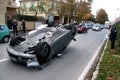 Accident Car overturned in the middle of the road Royalty Free Stock Photo