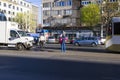 An accident between a car and a tram