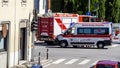 Accident between cars in an Italian city with the rescue of the firefighters and the Red Cross