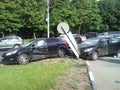 AN accident. In the city, two cars collided on the road, resulting in an accident. Royalty Free Stock Photo