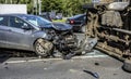 Accident damaged car after frontal crash