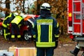 Accident - Fire brigade rescues Victim of a car Royalty Free Stock Photo