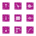 Accident icons set, grunge style