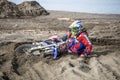 Accident on motocross race on the beach in Genoa, Italy