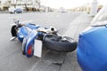 Accident motorcycle and cars on road Royalty Free Stock Photo