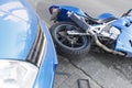 Accident motorcycle and cars on road Royalty Free Stock Photo
