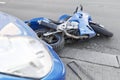 Accident motorcycle and cars on road Royalty Free Stock Photo