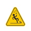 Accident prevention caution slippery ice yellow triangle,beware and careful sign, warning symbol, road and traffic Royalty Free Stock Photo