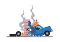 Accident on road car damaged. Road accident icon. Car crash symbol. Damaged vehicle insurance. Damaged auto. Not