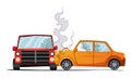 Accident on road. Car damaged vehicle. Illustration of crash vehicle, damage auto. Insurance case. Vector broken cartoon