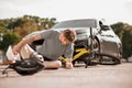 Lost guy felling from bike on road