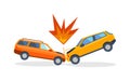 Accident road on street damaged automobiles after collision car crash vector.