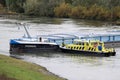 Accident with rudderless freighter at dutch river