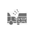 Accident, side collision with two automobiles, car crash grey icon.