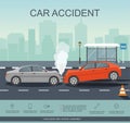 Accident with two cars on the road. Transporation Infographic.