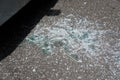 Accident windshield is broken, glass fragments