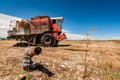 Accidental and burned tractor for grain processing Royalty Free Stock Photo
