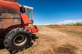 Accidental and burned tractor for grain processing Royalty Free Stock Photo