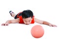 Accidents in sports. Child in prone position unconscious with ba