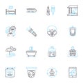 Accommodation business linear icons set. Lodging, Hospitality, Suites, Boutique, Chalets, Retreats, Cabins line vector