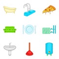 Accommodation icons set, cartoon style